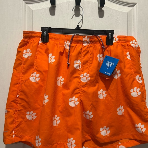 Columbia Other - Columbia Orange Clemson Tigers Swim Shorts with White Paw Prints size XL NWT